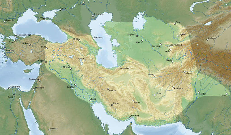 Map of the Timurid empire at its greatest extent, c.1405.