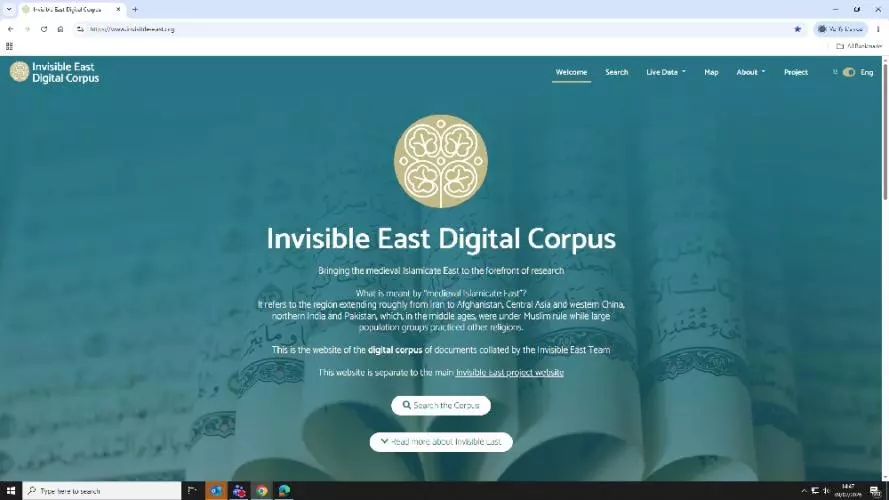 Screenshot of Invisible East Digital Corpus homepage