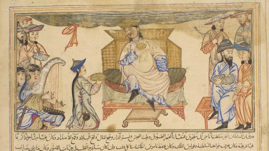 ahmad sanjar seated on his throne  seljuq monarch from 1097 to